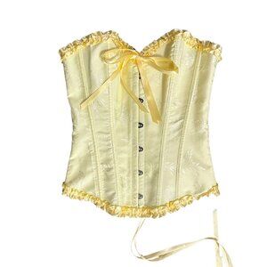 Women's Boned Full Length Yellow Lace Up Corset Top Size Small